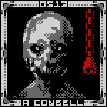  16-bit 1:1 ambiguous_gender anterior_nasal_aperture bald black_background border chain cowbell digital_media_(artwork) english_text front_view grey_border grey_text hairless headshot_portrait humanoid looking_at_viewer monster monstrous_humanoid number oroshibu partially_colored pixel_(artwork) portrait restricted_palette scp-513 scp-513-1 scp_foundation simple_background solo sunken_eyes text wide_mouth 