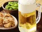  absurdres alcohol beer beer_mug bowl commentary_request cup dated edamame_(food) food food_focus fried_chicken highres mug no_humans original plate reflection signature still_life tainosuke 