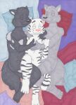  canid cuddling eyes_closed felid group lying male mammal on_back pantherine tabbiewolf tiger trio 