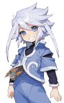  1boy blue_eyes genis_sage grey_hair grin highres long_sleeves looking_at_viewer male_child male_focus short_hair_with_long_locks smile solo tales_of_(series) tales_of_symphonia yadayada 