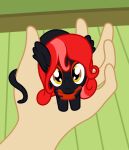  alp-luachra amber_eyes badumsquish black_body equid equine eyeshadow fan_character female first_person_view hair hasbro hi_res holding_character horse human hybrid looking_at_viewer makeup mammal mave_(oc) my_little_pony pony red_body red_eyeshadow red_hair smile 