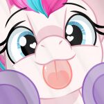  &lt;3 &lt;3_eyes 2023 blue_eyes breaking_the_fourth_wall bust_portrait digital_media_(artwork) emberslament equid equine eyebrows eyelashes female feral hair hasbro hi_res hooves horse licking looking_at_viewer mammal mlp_g5 my_little_pony pink_hair pony portrait smile tongue tongue_out underhoof white_body zipp_storm_(mlp) 