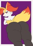  anthro big_butt braixen butt canid canine digital_media_(artwork) fangedotter female generation_6_pokemon hi_res inner_ear_fluff looking_at_viewer mammal nintendo pokemon pokemon_(species) simple_background smile solo thick_thighs tuft 