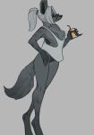  2023 anthro biped black_body black_fur breasts canid canine clothing digital_media_(artwork) digitigrade discreet_user everly_(discreet_user) eyes_closed eyewear female fox fur glasses grey_background grey_body grey_fur grey_hair hair hi_res juice_box mammal portrait shirt simple_background solo tank_top three-quarter_portrait topwear white_clothing white_shirt white_tank_top white_topwear 