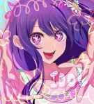  1110swc 1girl :d commentary english_text hair_between_eyes highres hoshino_ai_(oshi_no_ko) idol jewelry long_hair looking_at_viewer musical_note necklace one_side_up oshi_no_ko purple_eyes purple_hair smile solo star-shaped_pupils star_(symbol) symbol-shaped_pupils 