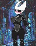  anthro areola arthropod big_breasts black_body black_eyes blush breasts eyelashes female galaxiagalaxite genitals grey_areola grey_body grey_nipples hand_on_chest hi_res hollow_knight hornet_(hollow_knight) insect navel nipples nude pussy solo team_cherry thick_thighs white_body wide_hips 