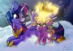  canterlot cloud crown cutie_mark duo equid equine female friendship_is_magic hasbro headgear hi_res horn jewelry luster_dawn_(mlp) mammal my_little_pony necklace open_mouth open_smile smile tiara twilight_sparkle_(mlp) winged_unicorn wings 