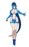  1girl blue_hair breasts chinese_commentary commentary hair_between_eyes high_school_dxd highres kalawarner large_breasts long_hair navel solo stomach_tattoo tattoo very_long_hair yellow_eyes yxyyxy 