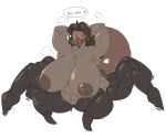  2023 absurd_res anthro arachnid arthropod bedroom_eyes big_breasts bodily_fluids breasts dialogue english_text female front_view full-length_portrait fur genitals grey_body grey_fur hands_behind_head hi_res huge_breasts jawmy_(mhdrawin) mhdrawin narrowed_eyes nipples non-mammal_breasts non-mammal_nipples nude portrait puffy_nipples pussy seductive simple_background solo spider sweat text white_background 