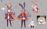  2girls animal_ears ass blonde_hair blush disgaea disgaea_rpg fake_animal_ears fake_tail full_body grey_background grin highres holding holding_stuffed_toy jitome leotard light_purple_hair long_hair long_sleeves majorita_(disgaea) multiple_girls multiple_views non-web_source official_art pantyhose pink_eyes playboy_bunny prinny purple_pantyhose rabbit_ears rabbit_tail scarf simple_background sleeves_past_wrists smile solo solo_focus spork standing stuffed_toy tail tears text_focus turnaround twintails usalia_(disgaea) white_footwear white_leotard 