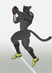  anthro black_body black_fur clothing felid football_(object) football_gear football_player footwear fur gloves handwear hi_res kolvackh male mammal muscular muscular_male nike pantherine shoulder_pads simple_background socks solo solo_focus white_background 