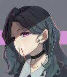  1girl black_choker black_hair brown_ribbon choker commentary_request ebata_kyouhei heterochromia highres long_hair mouth_hold orange_eyes original pink_eyes portrait profile ribbon ribbon-trimmed_choker shade solo 