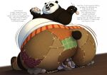 2023 anthro bear belly big_belly big_butt bottomwear bowl butt chopsticks claws clothed clothing container dialogue dreamworks dumplings duo eating facesitting fangs felid food footwear fur giant_panda half-closed_eyes hi_res holding_bowl holding_chopsticks holding_container holding_object kung_fu_panda looking_back looking_back_at_another looking_down looking_down_at_another looking_down_at_partner male mammal master_po_ping narrowed_eyes obese obese_anthro obese_male overweight overweight_anthro overweight_male pantherine patch_(fabric) sandals shirtless shirtless_anthro shirtless_male short_tail shorts sitting sitting_on_another tai_lung_(kung_fu_panda) tail teeth text tiger topless topless_anthro topless_male vetoknox 
