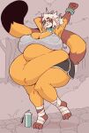  absurd_res ailurid anthro areola_outline belly big_belly big_breasts big_butt biped black_body black_fur bodily_fluids breasts brown_body brown_fur butt cleavage clothed clothing female fur hair hi_res huge_breasts huge_butt huge_thighs hyper hyper_belly hyper_breasts kiki_(low_res_art) looking_at_viewer low_res_art mammal markings milestone multicolored_body multicolored_fur navel obese obese_anthro obese_female one_eye_closed orange_body orange_fur overweight overweight_anthro overweight_female raised_leg red_eyes red_panda shadow signature smile solo standing striped_markings striped_tail stripes sweat sweatdrop tail tail_markings text thick_thighs tongue tongue_out water white_body white_fur white_hair wink 