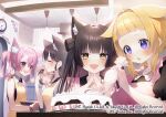  +_+ 5girls :d ahoge alternate_costume animal_ear_fluff animal_ears apron ariake_(azur_lane) asagi_yuna azur_lane baking baking_sheet black_hair black_shirt blonde_hair brown_hair cake cat_ears cat_girl character_request check_character checkerboard_cookie clock closed_eyes closed_mouth collared_shirt commentary_request company_name cookie copyright drooling fang food fruit gloves hair_rings hanging_light hatsuharu_(azur_lane) hatsushimo_(azur_lane) holding holding_food indoors long_hair looking_at_food manjuu_(azur_lane) mouth_drool multiple_girls official_art open_mouth oven_mitts pastry_bag pink_eyes pink_hair puffy_short_sleeves puffy_sleeves purple_eyes shirt short_hair short_sleeves sleeveless sleeveless_shirt smile squirrel_girl steepled_fingers strawberry wakaba_(azur_lane) yellow_apron yellow_eyes yuugure_(azur_lane) 