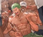  6+boys abs bara biceps bulge censored cum double_handjob earrings faceless faceless_male facial gangbang green_hair group_sex handjob highres jewelry large_pectorals male_focus marine_uniform_(one_piece) mature_male mosaic_censoring multiple_boys muscular muscular_male navel nikism nipples one_eye_closed one_piece pectorals projectile_cum reach-around roronoa_zoro scar scar_across_eye scar_on_chest short_hair sideburns sideburns_stubble solo_focus stitches stomach sweat tongue tongue_out topless_male veins veiny_arms very_sweaty yaoi 