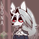  2019 aiyhav_nouneim anthro big_hair biped black_ears canid canid_demon canine canis cel_shading character_name clothing collar demon ear_markings ear_piercing eyelashes eyeshadow female fur fur_markings grey_clothing grey_hair hair hellhound helluva_boss long_hair looking_at_viewer loona_(helluva_boss) makeup mammal markings multicolored_body multicolored_ears multicolored_fur pentagram pentagram_clothing piercing red_sclera shaded signature solo spiked_collar spikes topwear two_tone_body two_tone_ears two_tone_fur white_body white_ears white_eyes white_fur wolf 