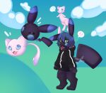  absurd_res ambiguous_gender anthro confusion duo feral generation_1_pokemon hi_res konoeikreations legendary_pokemon male mew_(pokemon) nintendo pikachu pokemon pokemon_(species) slime slime_rancher 