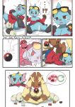  ?! after_sex after_transformation anthro areola bismukky breasts clothed clothing colored comic dewott duo egg eyewear female generation_4_pokemon generation_5_pokemon glasses hi_res lopunny male male/female nintendo nipples oviposition pokeball pokemon pokemon_(species) speech_bubble 