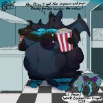  absurd_res anthro beverage big_breasts breasts clothing duo english_text female food hi_res hybrid kitchen legwear male mammal morbidly_obese morbidly_obese_female obese obese_female obese_male overweight overweight_female overweight_male popcorn procyonid pyne_(artist) raccoon soda text thick_thighs thigh_highs 