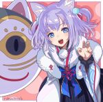  1girl :d animal_ears another_eden artist_name blue_eyes blue_hair cat_ears character_request long_hair looking_at_viewer open_mouth shinwoo_choi smile solo twitter_username 