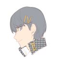  1boy absurdres closed_mouth grey_eyes grey_hair hair_ornament hairclip highres looking_at_viewer looking_to_the_side male_focus narukami_yuu persona persona_4 portrait short_hair sketch smile solo tsubsa_syaoin 