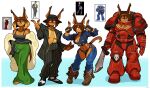  2023 absurd_res angel_(king_of_fighters) anthro armor blood_angel breasts brown_body brown_fur brown_hair canid canine canis ceehaz cleavage clothed clothing cosplay dobermann dog_knight_rpg domestic_dog dress female fur hair hi_res king_of_fighters mammal necktie pinscher pinstripes red_armor rory_(ceehaz) solo space_marine suit warhammer_(franchise) warhammer_40000 