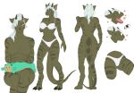  anthro big_breasts breasts claws clothed clothing diana_digma dragon emil-gee facial_horn female green_body green_scales hair hi_res horn looking_at_viewer referense scales simple_background solo underwear 