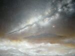  cloud fog galaxy mitzoka2001 mountain night night_sky no_humans original painting_(medium) sado_island scenery sky star_(sky) starry_sky traditional_media 