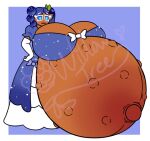  anthro big_breasts blueberry_(fruit) blueberry_cookie breasts bundle-of-kinks clothing cookie_(cookie_run) dress female food fruit gloves handwear huge_breasts humanoid_pointy_ears hyper hyper_breasts hyper_pregnancy lipstick makeup plant pregnant princess royalty solo unborn_kicking 