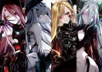  4girls armor bare_hips blonde_hair blood blue_hair breastplate breasts closed_eyes detached_sleeves dragon_horns fate/grand_order fate_(series) heterochromia highres horns huge_claws kino_kokko large_breasts long_hair medium_breasts melusine_(third_ascension)_(fate) multiple_girls queen_draco_(third_ascension)_(fate) red_eyes red_hair small_breasts smirk symbol-shaped_pupils tiamat_(fate) typhon_ephemeros_(fate) very_long_hair wings yellow_eyes 