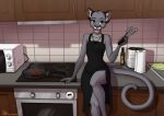  absurd_res anthro clothed clothing cougar digital_media_(artwork) felid feline female fluffy food fur grey_body hi_res icon kitchen looking_at_viewer mammal meat open_mouth rinkamo smile solo tail teeth tongue tongue_out 