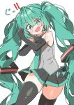  absurdres green_eyes green_hair hatsune_miku highres pleated_skirt skirt thighhighs twintails uruti_2388 vocaloid 