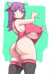  animal_humanoid big_breasts big_butt bovid bovid_humanoid bovine bovine_humanoid breasts butt cattle_humanoid clothing female green_eyes hair hi_res horn horned_humanoid huge_breasts humanoid looking_aside mammal mammal_humanoid purple_hair rear_view sakanadaze side_boob smile solo standing thick_thighs unknown_character 