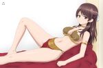  1girl absurdres acrux bikini blush brave_witches breasts brown_eyes brown_hair cleavage closed_mouth collarbone cosplay dated hair_ribbon highres karibuchi_takami large_breasts long_hair looking_at_viewer metal_bikini navel princess_leia_organa_solo princess_leia_organa_solo_(cosplay) ribbon solo star_wars swimsuit world_witches_series 