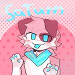  anthro blue_eyes blue_tongue canid canine fluffy fur goo_creature hair hi_res humanoid kaiju_paradise mammal pattern_background paws pink_body pink_hair roblox saturn_(kaiju_paradise) scarf simple_background solo star tomura_ken tongue tongue_out 