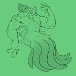  anthro awarebear cephalopod coleoid cuttlefish decapodiform fin green_background looking_at_hand male marine mid_transformation mollusk muscular muscular_male navel nipples nude simple_background solo tentacles transformation trunk were werecuttlefish 