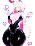  anthro blush bodysuit breasts clothed clothing female hi_res lagomorph leporid mammal rabbit simple_background skinsuit solo spider-gwen tail tight_clothing usa37107692 