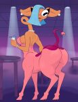  antelope around_drum big_butt blue_hair bovid breasts butt centaurworld female fur gem gerenuk gerenuk_taur glendale_(centaurworld) hair hi_res hooves jewelry lipstick makeup mammal netflix pearl_(gem) pink_body pink_fur presenting presenting_hindquarters rear_view side_boob solo taur thick_thighs true_antelope 