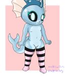  anthro black_sclera blue_body clothing eeveelution female generation_1_pokemon genitals glowing glowing_eyes hi_res humanoid izzipurrito legwear legwear_only light_underbelly mostly_nude navel nintendo pokemon pokemon_(species) pussy solo stockings stockings_only tagme vaporeon young 