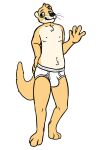  anthro barefoot baregoot black_nose briefs briefs_only bulge capra_kid clothed clothing feet fur gesture green_eyes hand_on_side hanes male mammal mustelid navel nipples otter solo tan_body tan_fur tighty_whities topless underwear underwear_only waving whiskers white_briefs white_clothing white_underwear 