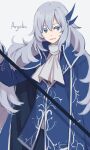  1boy argalia_(library_of_ruina) blue_cape blue_eyes blue_jacket cape character_request collared_jacket hair_ornament jacket library_of_ruina long_hair looking_at_viewer project_moon shiki_(shikki46) sidelocks simple_background solo upper_body very_long_hair white_background white_hair 