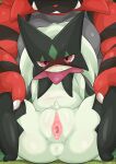  2023 absurd_res anthro anus blush bodily_fluids digital_media_(artwork) duo female fingers generation_7_pokemon generation_9_pokemon genital_fluids genitals hi_res incineroar looking_at_viewer meowscarada nintendo pokemon pokemon_(species) pussy red_body size_difference solo_focus spread_legs spreading type 