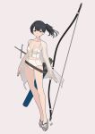  1girl alternate_costume arrow_(projectile) bikini black_hair bow_(weapon) breasts full_body highres holding holding_bow_(weapon) holding_weapon kaga_(kancolle) kantai_collection long_hair medium_breasts neve_(morris-minicooper) quiver shawl short_sidetail side_ponytail solo swimsuit weapon white_bikini white_shawl yellow_eyes yumi_(bow) 