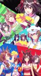  6+girls absurdres ahoge air_groove_(umamusume) alternate_costume armpits black_hair breasts brown_hair cheerleader cheval_grand_(umamusume) closed_eyes closed_mouth commentary_request duramente_(umamusume) ear_ornament ear_piercing earrings hair_between_eyes hair_ornament hat highres horse_girl jewelry kitasan_black_(racehorse) kitasan_black_(umamusume) long_hair medium_breasts multicolored_hair multiple_girls nice_nature_(racehorse) nice_nature_(run&amp;win)_(umamusume) nice_nature_(umamusume) official_alternate_costume official_alternate_hairstyle one_eye_closed peaked_cap piercing pom_pom_(cheerleading) red_eyes ryuu_(ryuraconis) satono_crown_(umamusume) satono_diamond_(umamusume) single_earring sounds_of_earth_(umamusume) streaked_hair textless_version translation_request twintails two_side_up umamusume white_hair 