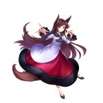 1girl animal_ears black_footwear brown_eyes dress fingernails full_body game_cg highres imaizumi_kagerou long_fingernails long_sleeves looking_at_viewer red_dress red_nails rotte_(1109) simple_background solo tail third-party_source touhou two-tone_dress white_background white_dress wolf_ears wolf_girl wolf_tail 