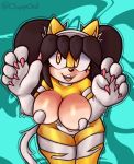  anthro big_breasts black_hair breasts capcom champchidi claws cosplay darkstalkers domestic_cat fangs felid feline felis female fur hair honey_the_cat huge_breasts mammal paws pupils sega slit_pupils solo sonic_the_fighters sonic_the_hedgehog_(series) teeth thick_thighs wide_hips yellow_body yellow_fur 