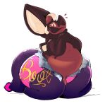  anthro bat big_ears boot_(artist) boot_(character) bovid candy caprine chocolate dessert food food_creature goat looking_at_viewer male mammal overweight overweight_anthro overweight_male simple_background solo tin_foil wide_hips wrapper 