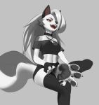  4_toes anthro barefoot claws clothed clothing collar feet female foot_fetish foot_focus fur hair helluva_boss looking_at_viewer loona_(helluva_boss) pieebo plantigrade red_sclera soles solo toes white_body white_eyes white_fur white_hair 