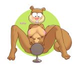  3_fingers 3_toes anthro areola barely_visible_genitalia barely_visible_pussy big_breasts blush breasts buckteeth convenient_censorship feet female fingers genitals hi_res looking_at_mirror looking_at_object looking_down mammal mirror nickelodeon nipples pink_nose pufftor pussy rodent sandy_cheeks sciurid sitting smile solo spongebob_squarepants spread_legs spreading teeth toes toony tree_squirrel 